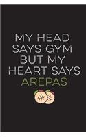 My Head Says Gym But My Heart Says Arepas: Cuaderno Ideal para amantes del Gimnasio y la comida de Venezuela y Colombia. 110 Pages. 6 x 9 inches Journal