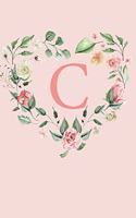 C: A Soft Pink Floral Heart Wreath Monogram Sketchbook - 110 Sketchbook Pages (6 x 9) - Floral Watercolor Monogram Sketch Notebook - Personalized Initi