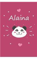 Alaina: A cute personalized panda notebook/ diary for girls and women, with 100 lined pages in 6x9 inch format. Personal Diary Personalized Journal Customiz