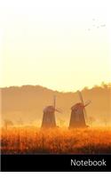 Notebook: Windmill, Fog, New, Mountain themed Notebook / Journal / Diary / Composition book / Daily Planner - 6 x 9 inches (15,24 x 22,86 cm), 150 pages, glos