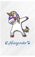 Alexzander A5 Lined Notebook 110 Pages: Funny Blank Journal For Personalized Dabbing Unicorn Family First Name Middle Last. Unique Student Teacher Scrapbook/ Composition Great For Home Sch