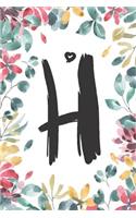 H: H Monogram Journal Personalized Floral Monogram Notebook for Women, Girls, School