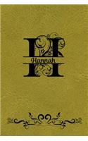 Split Letter Personalized Journal - Hannah: Elegant Flourish Capital Letter on Pea Green Leather Look Background