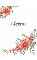 Aleena: Personalized Composition Notebook - Vintage Floral Pattern (Red Rose Blooms). College Ruled (Lined) Journal for School Notes, Diary, Journaling. Flo