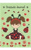 Gratitude Journal: Spring Ladybugs - Kids 7 X 10 Inch Guided Writing Notebook - 52 Week Large Write & Doodle Diary with Prompts - Brunette Girl with Pigtails