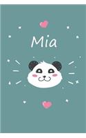 Mia: A cute personalized panda notebook/ diary for girls and women, with 100 lined pages in 6x9 inch format. Personal Diary Personalized Journal Customiz