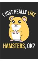 I Just Really Like Hamsters, OK?: DIN A5 Hamster Notizheft - 120 Seiten kariertes Hamster Notizbuch für Notizen in Schule, Universität, Arbeit oder zuhause. - Eine tolles Geschenk fü