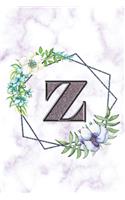 Z: Personalized Dot Grid Bullet BUJO Notebook Journal Modern white Marble Floral Silver Initial Monogram Letter Z- Many Usage Handy Travel Size For Wom