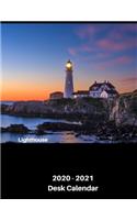 Lighthouse 2020 - 2021 Desk Calendar: January 2020 - December 2021 - Dated With One Page Yearly Spreads (At Night)