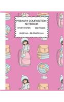 Primary Composition Notebook For Kids: Cute Notebook/Journal for Children Learning Writing (Large 8x10 Inch 20.32x25.4 cm) Story Paper 120 Blank Pages (PINK&WHITE Pattern)