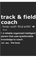 Track And Field Coach Noun 1. Reliable Organized Intelligent Person That Uses Questionable Knowledge To Coach. See Also: the boss: Handy Notebook For A Track And Field Coach To Use For Notes, Line Ups, Strategy, Creating Drills And Keeping Game Stats To