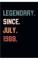 Blank Lined Journal, Notebook, Diary, Planner - Legendary Since July 1988 - 31st Birthday Gift For 31 Years Old Men and Women born in July