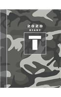 Personalised 2020 Diary Week To View Planner: A4 Letter T Grey And Black Camo Camouflage Organiser And Planner For The Year Ahead, School, Business, Office, Work, University