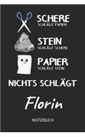 Nichts schlägt - Florin - Notizbuch: Schere - Stein - Papier - Individuelles personalisiertes Männer & Jungen Namen Blanko Notizbuch. Liniert leere Seiten. Coole Uni & Schulsachen, Gesc