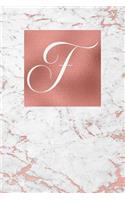 F: Letter F Journal, Rose Gold Veined Marble, Personalized Notebook Monogram Initial, 6 X 9