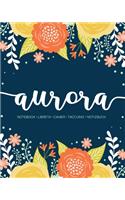 Aurora: Notebook - Libreta - Cahier - Taccuino - Notizbuch: 110 pages paginas seiten pagine: Modern Florals First Name Notebook in Orange, Mint & Yellow on 