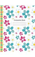 Colorful Pink Blue Daisies Composition Notebook Sketchbook Paper