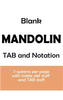 Blank Mandolin TAQB and Notation: 7 systems per page with treble clef staff and TAB staff