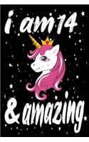 Unicorn Journal and Notebook I am 14 & Amazing