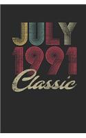 Classic July 1991: Small Lined Notebook - Happy Birthday Gift or Happy Anniversary Gift Idea