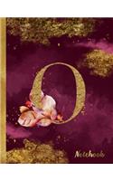 O Notebook: 8.5 x 11 Pretty Gold Foil Floral Design Letter "O" Monogram Initial Book for Women and Girls: Wide Ruled Notebook For All Your Home, School And Busi
