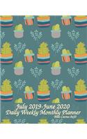 July 2019-June 2020 Daily Weekly Monthly Planner Blue Cactus 8x10