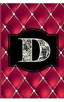D: Monogram Journal or Diary. Captivating Ruby Red and Gold Diamond Design with a Decorative Uppercase Initial with Texture & Charm on a Vintage Black 