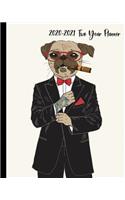 2020-2021 Two Year Planner: Pug Boss Fashion Animal Cover on a Weekly and Monthly Planner Organizer. Perfect 2 Year Motivational Quotes Calendar, Schedule with Vision Board, Ha