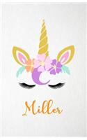 Miller A5 Lined Notebook 110 Pages: Funny Blank Journal For Lovely Magical Unicorn Face Dream Family First Name Middle Last Surname. Unique Student Teacher Scrapbook/ Composition Great
