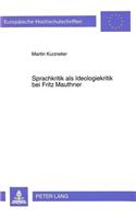 Sprachkritik ALS Ideologiekritik Bei Fritz Mauthner