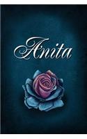 Anita: Personalized Name Journal, Lined Notebook with Beautiful Rose Illustration on Blue Cover