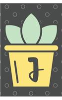 J: Trendy Succulent Monogrammed Initial 120 Paged Lined Journal