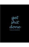 Get Shit Done: Technical Sketchbook: Blue Black Letters, 5 Degree Polar Coordinates 120 Pages Large Print 8.5" x 11" Polar Graph Paper Notebook