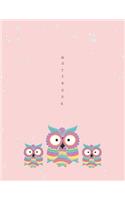 Notebook: Cute owl on pink cover and Dot Graph Line Sketch pages, Extra large (8.5 x 11) inches, 110 pages, White paper, Sketch, Draw and Paint(3 Cute Owl on Pink Notebook)