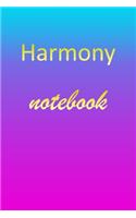 Harmony: Blank Notebook - Wide Ruled Lined Paper Notepad - Writing Pad Practice Journal - Custom Personalized First Name Initial H Blue Purple Gold - Taking 