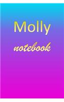 Molly: Blank Notebook - Wide Ruled Lined Paper Notepad - Writing Pad Practice Journal - Custom Personalized First Name Initial M Blue Purple Gold - Taking 