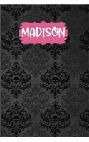 Madison: Black Gothic Personalized Lined Notebook and Journal for Women and Girls to Write in