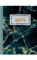 2019: Large Calendar Journal - Schedule Organizer for Women - 12 Month 52 Weeks Plus Ruled Pages - Dark Petrol Green Gold Marble Book