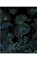 Journal Notebook Seahorse Drawing 5: 172 Page Blank Journal 8 x 10 Size, Unlined For Journaling, Writing, Planning or Doodling.(5 More Artsy Plain Journals)