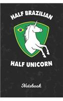 Notebook: Brazil Unicorn Wide Ruled Lined Paper Notepad - Brazilian Soccer Ball Goalie Black Marble Cover - For Assignments, Take Class Notes, Homework, Study