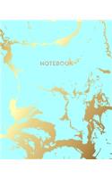 Notebook: Soft Blue Marble and Gold - 8 x 10, 100 Wide Ruled Pages - Gift for Women and Teen Girls