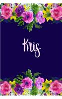 Kris: Personalized Name Pink Floral Design Matte Soft Cover Notebook Journal to Write In. 120 Blank Lined Pages