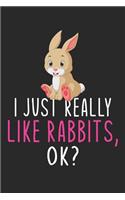 I Just Really Like Rabbits Ok?: Blank Lined Notebook to Write In for Notes, To Do Lists, Notepad, Journal, Funny Gifts for Rabbits Lover