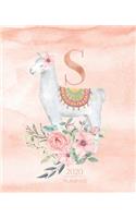 2020 Planner S: Llama Rose Gold Monogram Letter S with Pink Flowers (7.5 x 9.25 in) Vertical at a glance Personalized Planner for Women Moms Girls and School