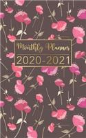 Monthly Planner 2020-2021: Floral Pink Brown Gold Design - Two Year Pocket Planner - Calendar 5x8 inches Jan 2020 to Dec 2021 with Phone Book - Personal Planner 24 Months - Mo