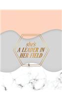 She Is a Leader in Her Field: Marble & Gold Bullet Composition Book - 150-Page 1/2 Inch Dot Grid Journal Notebook - 8.5 X 11 Large Softcover