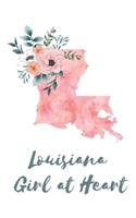 Louisiana Girl at Heart: Pink Watercolor State Outline with Pretty Flowers Detail Blank Lined Journal