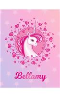 Bellamy: Unicorn Large Blank Primary Sketchbook Paper - Pink Purple Magical Horse Personalized Letter B Initial Custom First Name Cover - Drawing Sketch Book