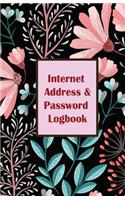 Internet Address & Password Logbook: Flower on Black Cover Extra Size (5.5 x 8.5) inches, 110 pages