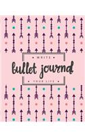 Bullet Journal Dotted Grid Dated Notebook, Pink Mint Tribal Arrow Drawing: Large Quarterly Bullet Journal Blank Pages with Number, 150p, 8x10